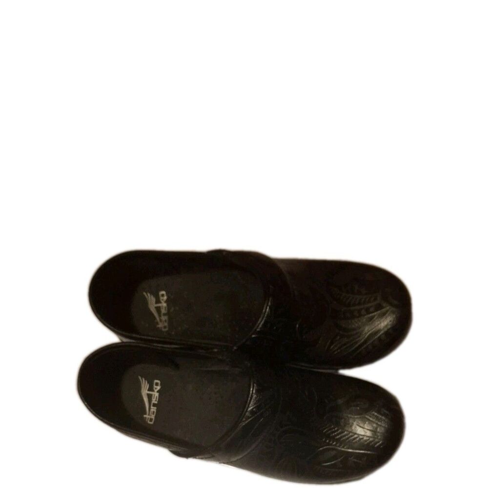 Women's US 6 Dansko Professional Black Tooled Floral Leather Clog Shoes Work